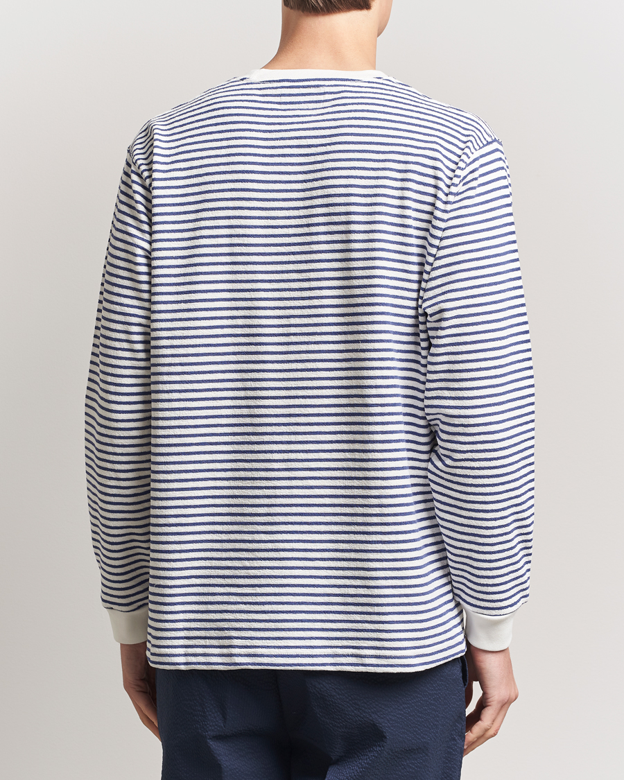 Mies | T-paidat | BEAMS PLUS | Long Sleeve Striped Pocket T-Shirt White/Blue