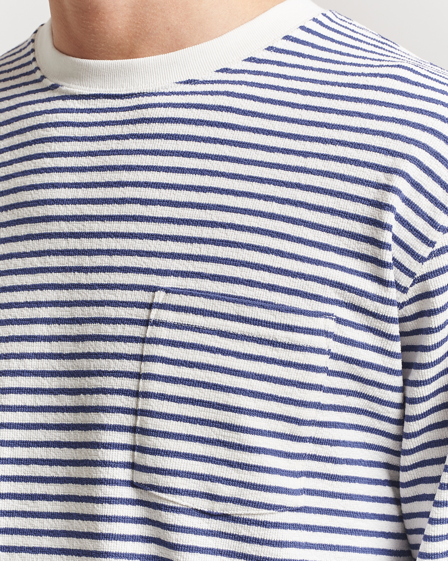 Mies | T-paidat | BEAMS PLUS | Long Sleeve Striped Pocket T-Shirt White/Blue