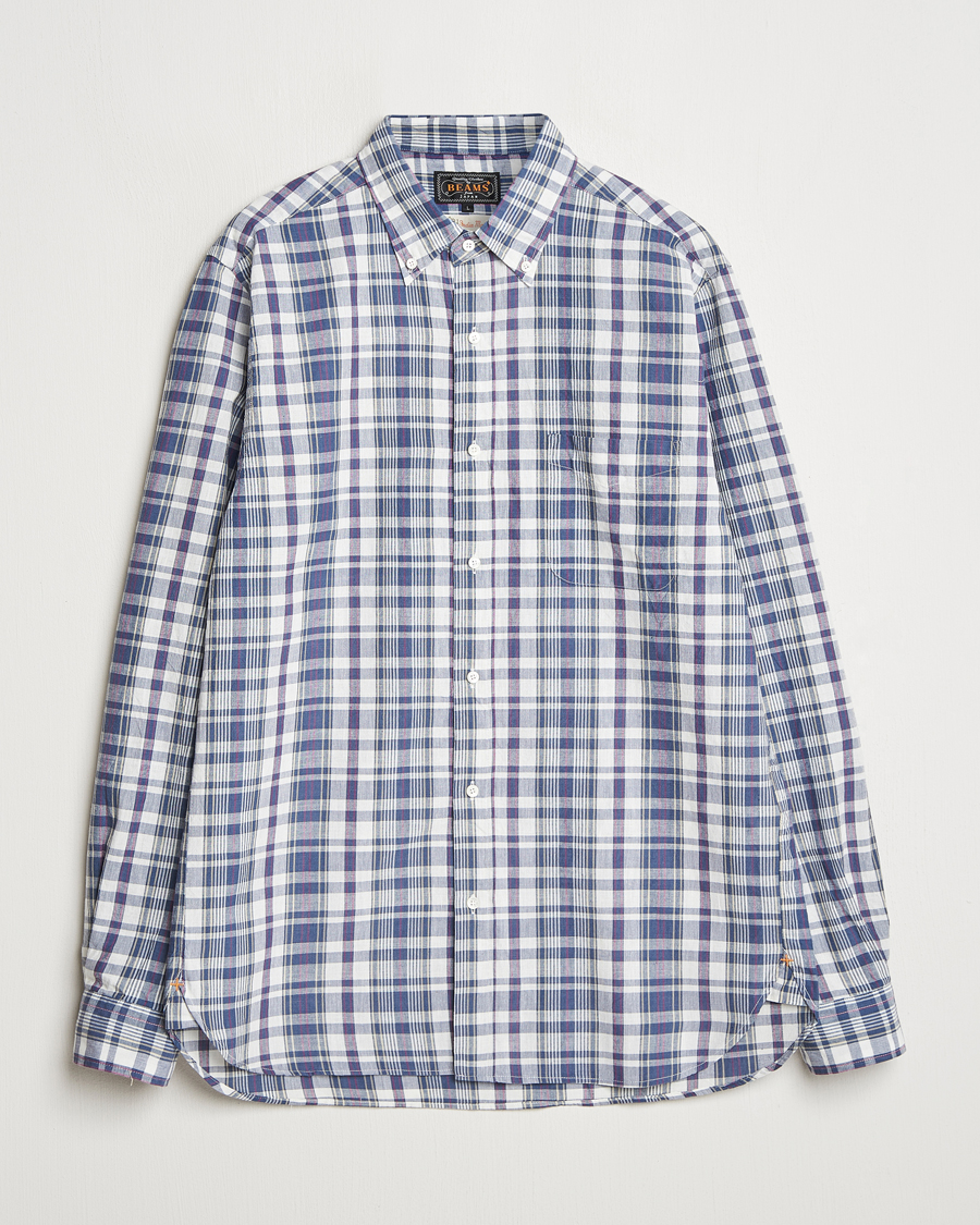 Mies | Kauluspaidat | BEAMS PLUS | Madras Button Down Shirt White/Blue