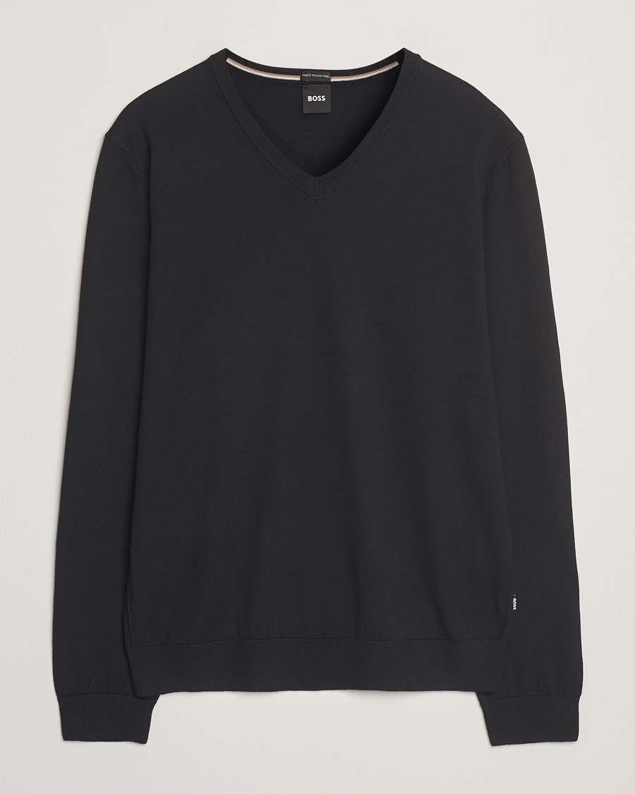 Mies | Puserot | BOSS BLACK | Melba Wool V-Neck Pullover Black