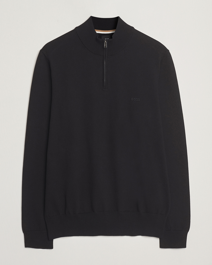 Mies | Puserot | BOSS BLACK | Padro Cotton Knitted Half Zip Black
