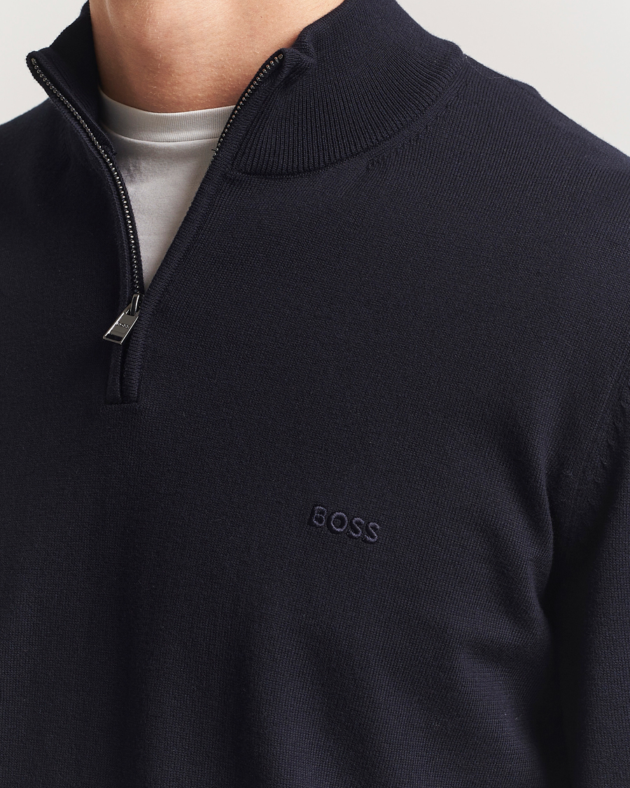 Mies | Puserot | BOSS BLACK | Padro Cotton Knitted Half Zip Dark Blue