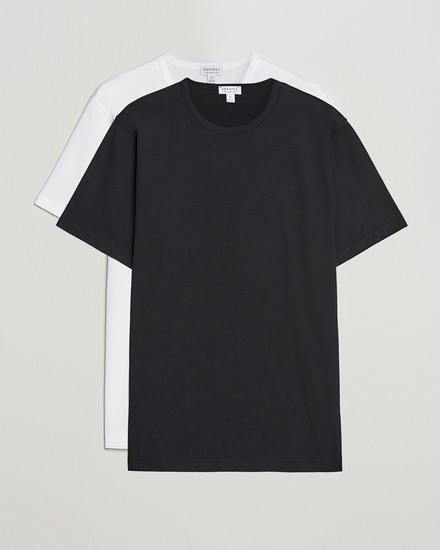 Mies | T-paidat | Sunspel | 2-Pack Crew Neck Q82 Cotton T-Shirt White & Black
