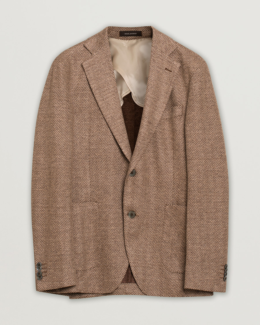 Mies | Pikkutakit | Pre-owned | Oscar Jacobson Egel Patch Herringbone Linen Blazer Brown