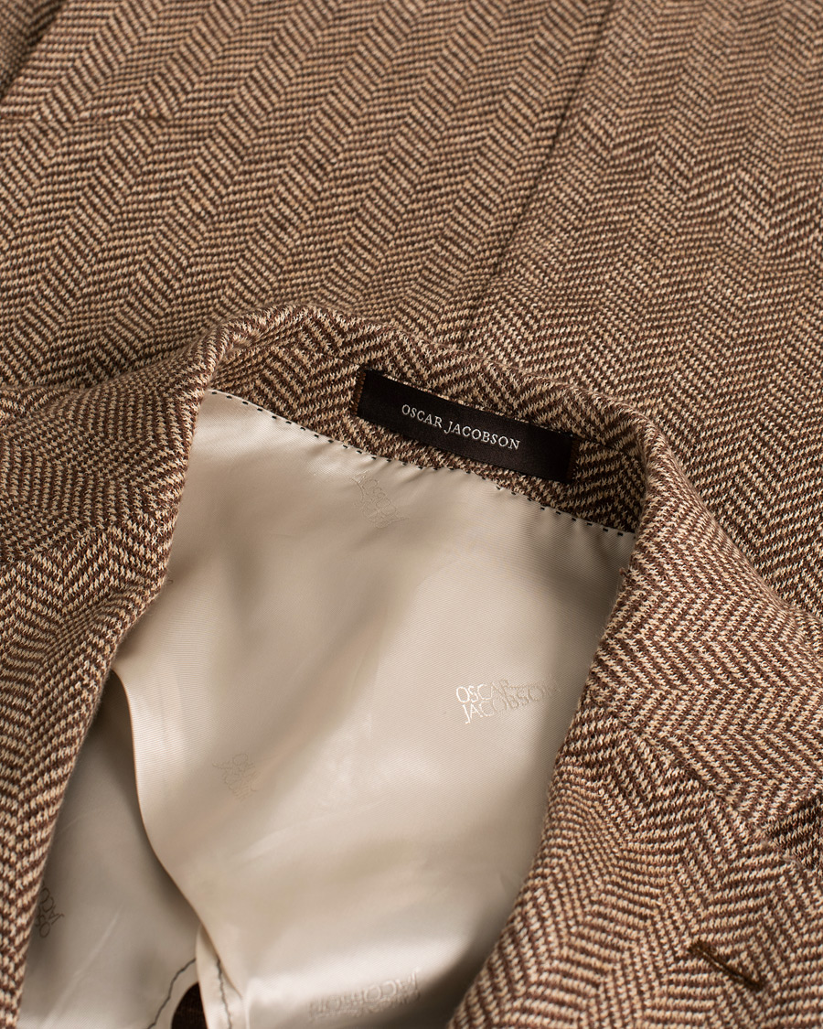 Mies | Pikkutakit | Pre-owned | Oscar Jacobson Egel Patch Herringbone Linen Blazer Brown