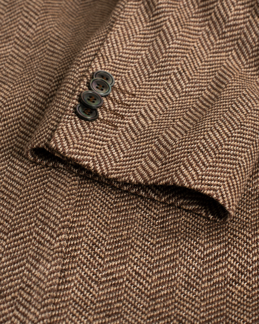 Mies | Pikkutakit | Pre-owned | Oscar Jacobson Egel Patch Herringbone Linen Blazer Brown