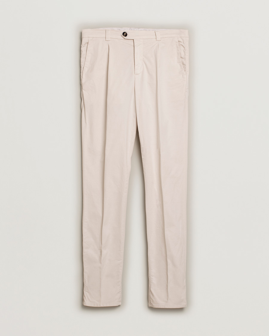 Mies | Housut | Pre-owned | Brunello Cucinelli Slim Fit Pleated Trousers Off White