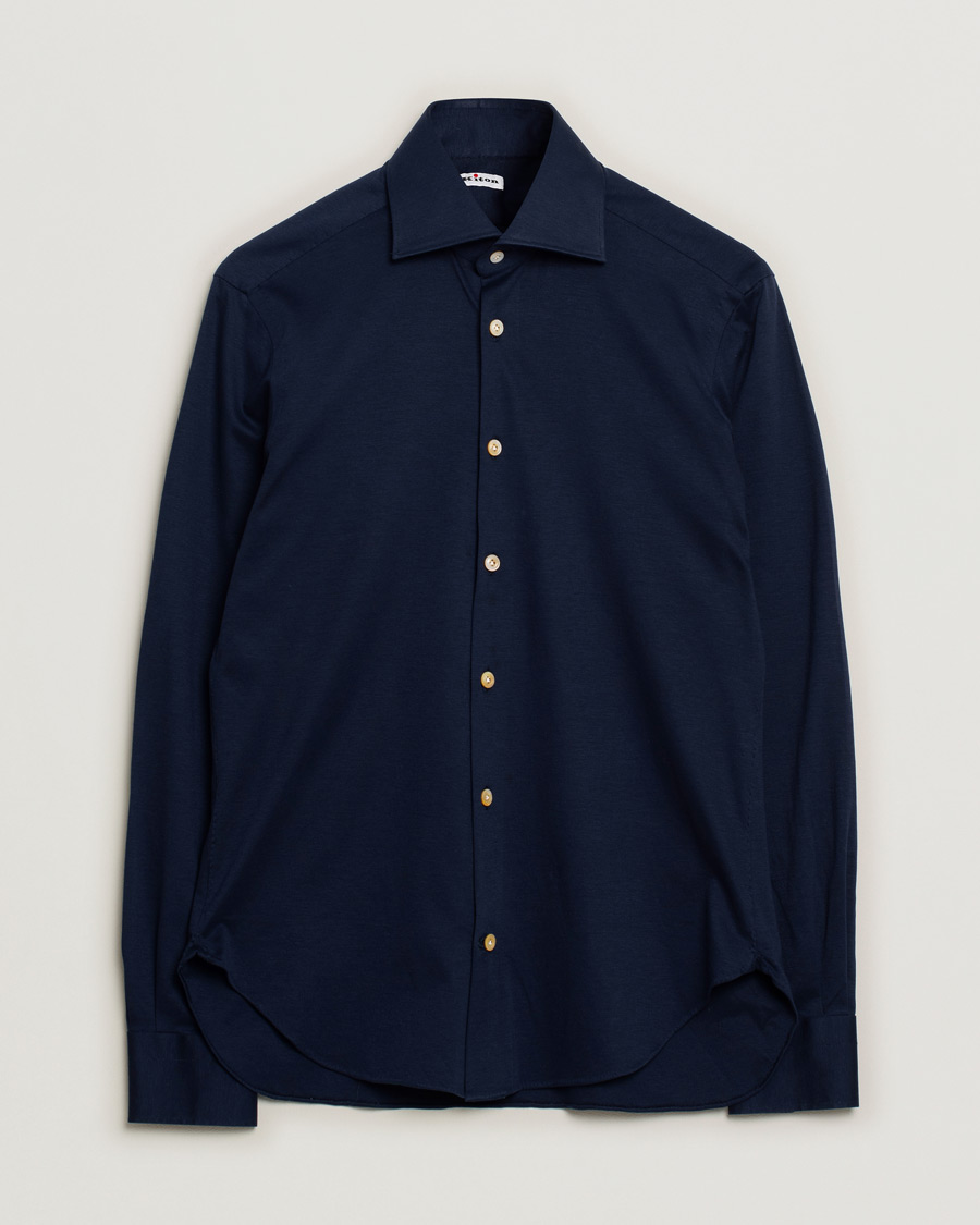 Mies | Kauluspaidat | Pre-owned | Kiton Cotton Jersey Shirt Navy